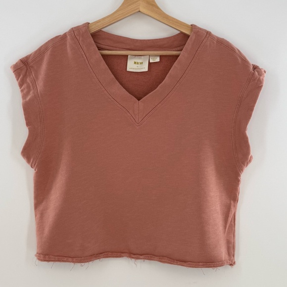 Anthropologie Tops - Anthropologie Maeve V-Neck Cropped Sweatshirt Tea Rose Size Medium
